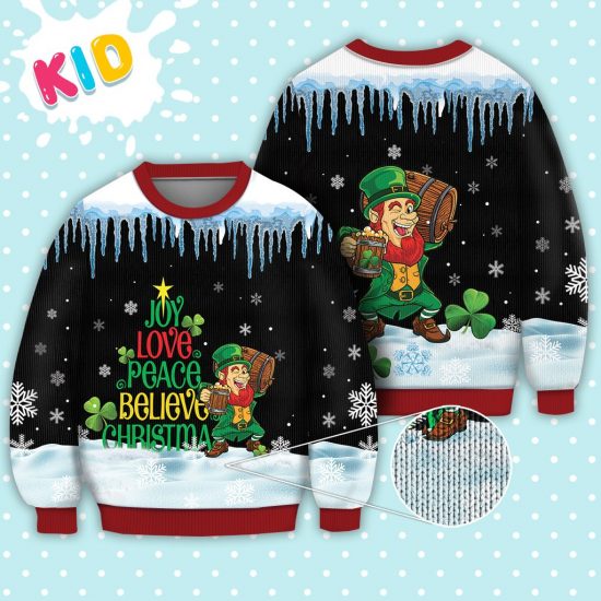 Irish Joy Love Peace Believe Christmas Sweater Knitted Sweater Print Fashion Sweatshirt For Everyone 1
