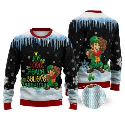Irish Joy Love Peace Believe Christmas Sweater Knitted Sweater Print Fashion Sweatshirt For Everyone