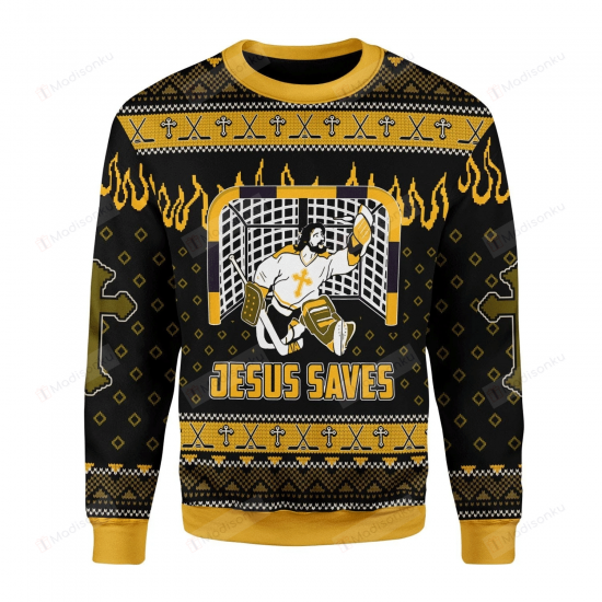 Jesus Saves Hockey Ugly Christmas Sweater