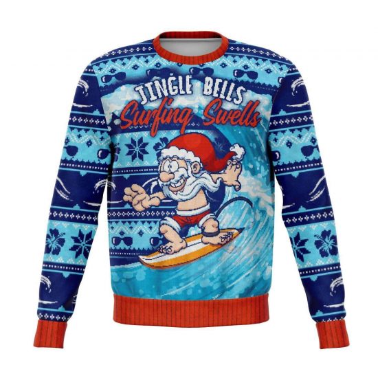 Jingle Bells Surfing Swells - Funny Surfing Christmas Fleece Lined Fashion Sweatshirt