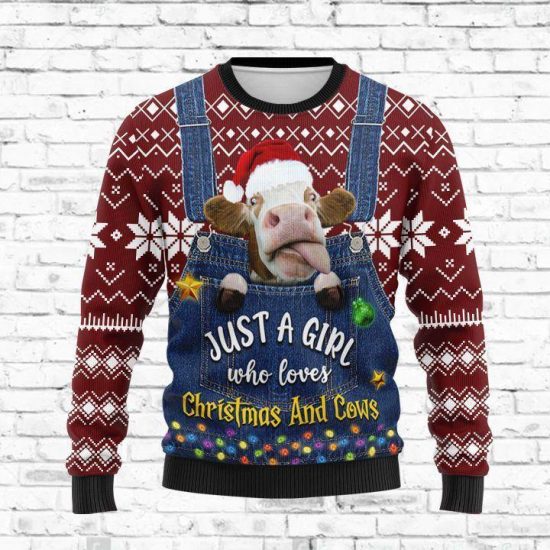 Just A Girl Who Loves Cow Christmas Sweatshirt 1 Just A Girl Who Loves Cow Christmas Sweatshirt 1