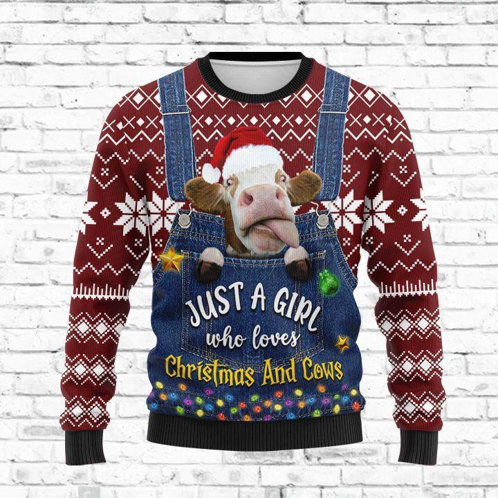 Just-A-Girl-Who-Loves-Cow-Christmas-Sweatshirt-1 Just A Girl Who Loves Cow Christmas Sweatshirt 1
