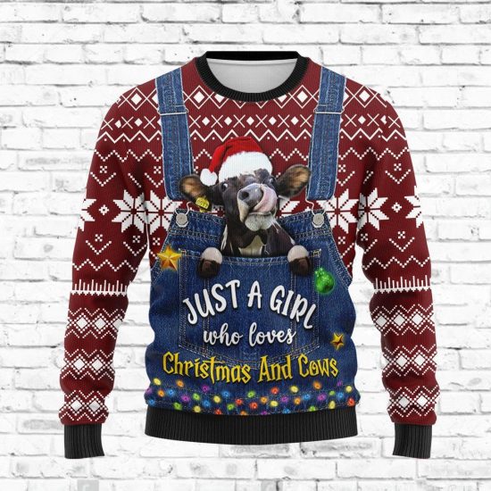 Just A Girl Who Loves Cow Christmas Sweatshirt 3 Just A Girl Who Loves Cow Christmas Sweatshirt 3