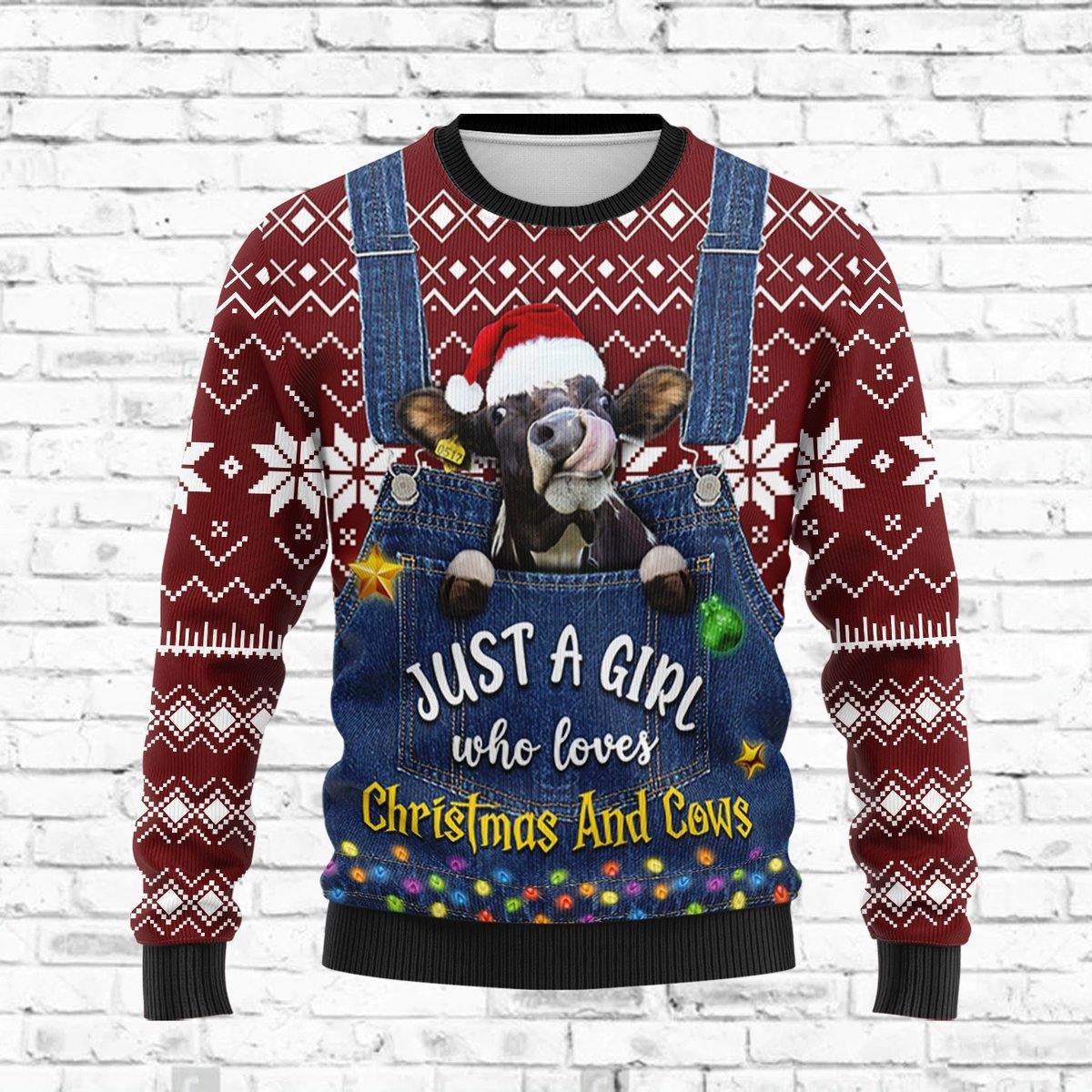 Just-A-Girl-Who-Loves-Cow-Christmas-Sweatshirt-3 Just A Girl Who Loves Cow Christmas Sweatshirt 3
