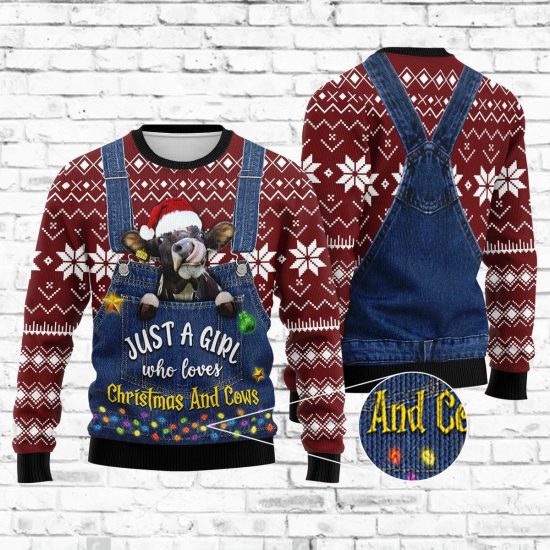 Just A Girl Who Loves Cow Christmas Sweatshirt 4 Just A Girl Who Loves Cow Christmas Sweatshirt 4