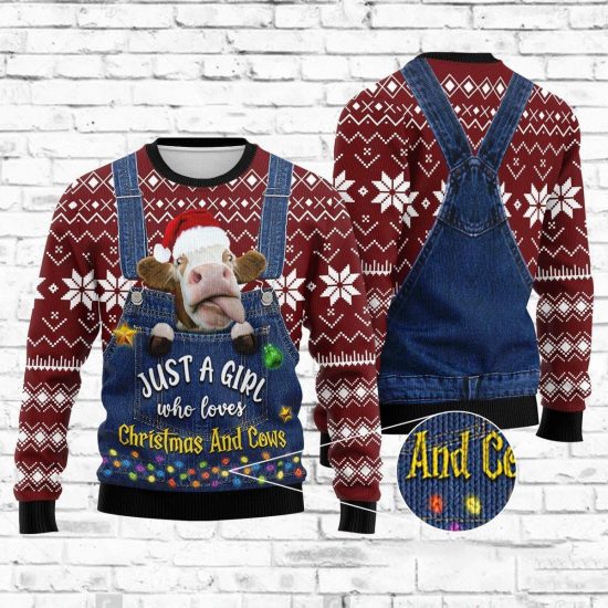 Just A Girl Who Loves Cow Christmas Sweatshirt