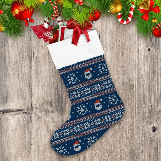 Knitted Pattern With Santa Clauses Snowflakes And Scandinavian Ornaments Christmas Stocking