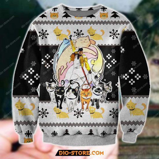 Knitting Pattern 3D Print Freddie Mercury And His Cats Ugly Christmas Sweatshirt