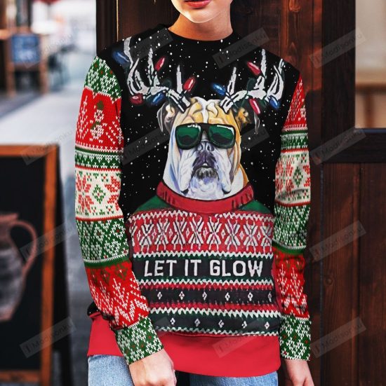 Let It Glow Bulldog Ugly Christmas Sweater