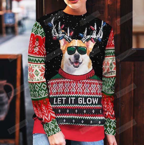 Let It Glow Corgi Ugly Christmas Sweater