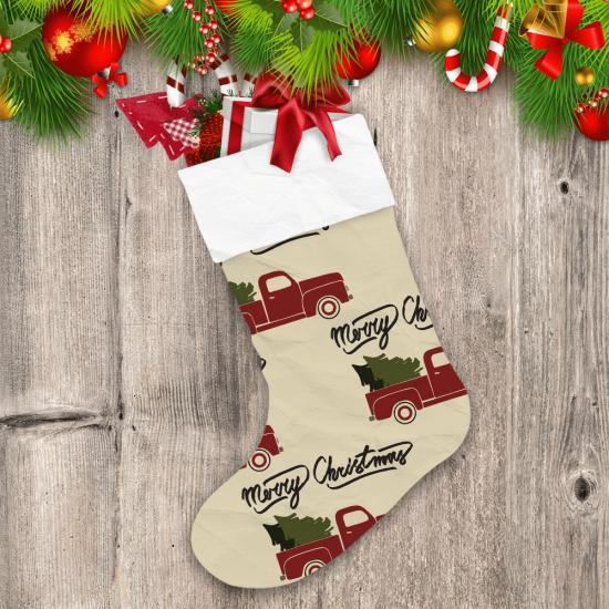 Lettering Merry Christmas Script With Retro Truck Pattern Christmas Stocking