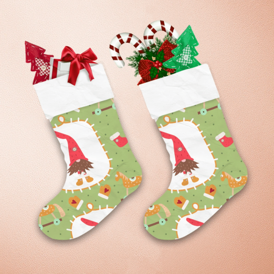 Little Gnomes Wearing Yellow Sock Illustration Christmas Stocking 1