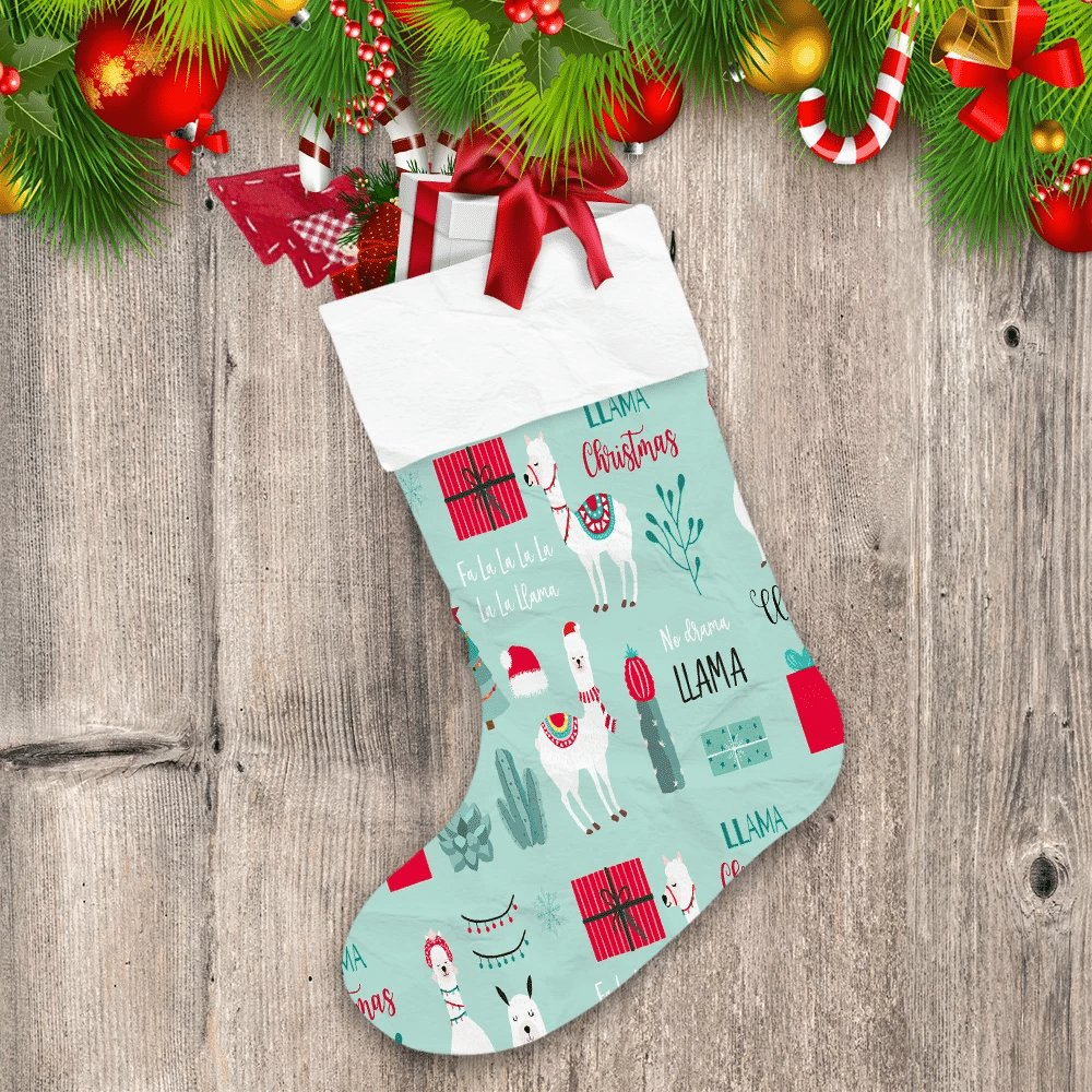 Llama Christmas With Gifts And Cactus Trees Christmas Stocking