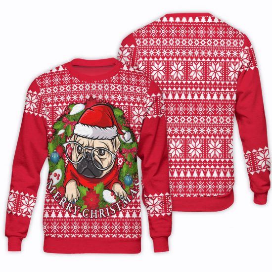 Love Pug Dog Christmas Unisex All Over Print Cotton Sweatshirt