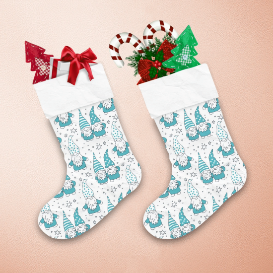Lovely Blue And White Gnomes Friendship Pattern Christmas Stocking 1