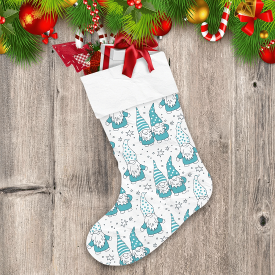Lovely Blue And White Gnomes Friendship Pattern Christmas Stocking