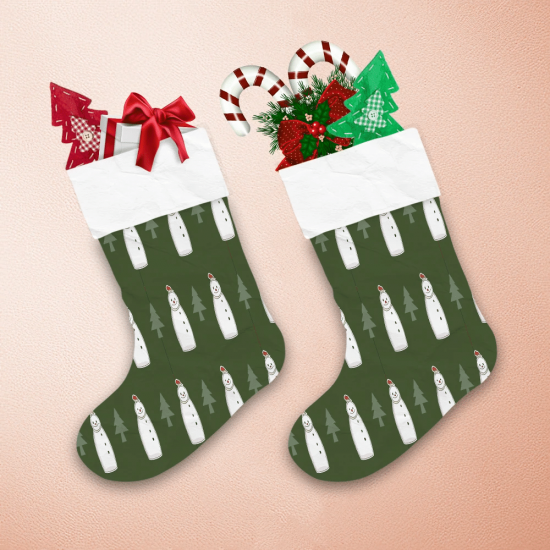 Lovely Christmas Snowman On Green Background Christmas Stocking 1