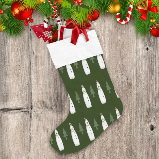 Lovely Christmas Snowman On Green Background Christmas Stocking