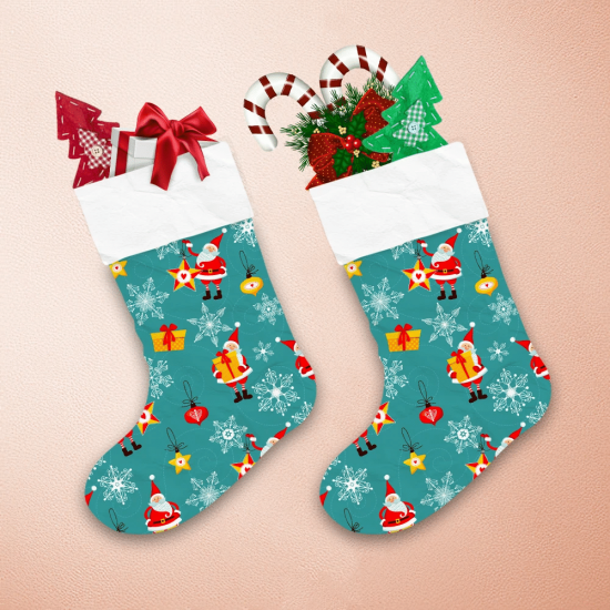 Lovely Santa Claus Hold Christmas Gift And Star Pattern Christmas Stocking 1