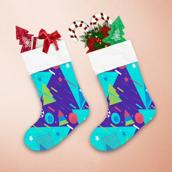 Memphis Style Of 80s Snowflakes And Fir Trees Christmas Stocking 1