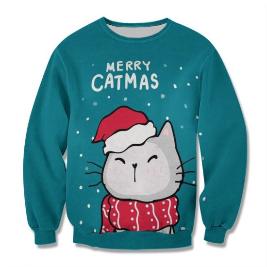 Merry Catmas Unisex All Over Print Cotton Sweatshirt