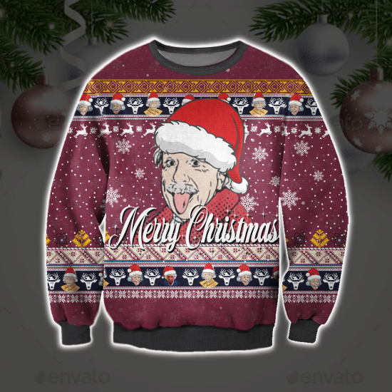 Merry Christmas Albert Einstein 3D All Over Printed Ugly Sweatshirt