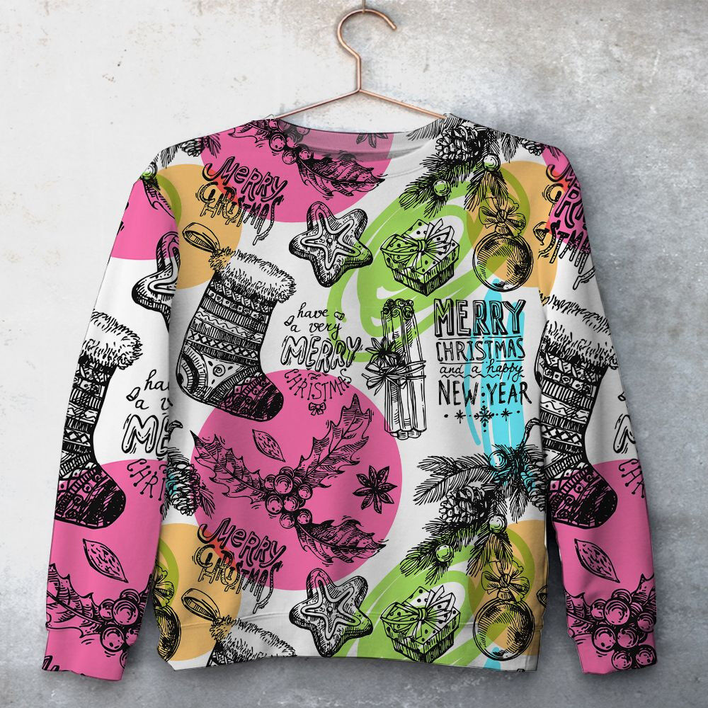 Merry Christmas And Happy New Year Unisex All Over Print Cotton Sweatshirt