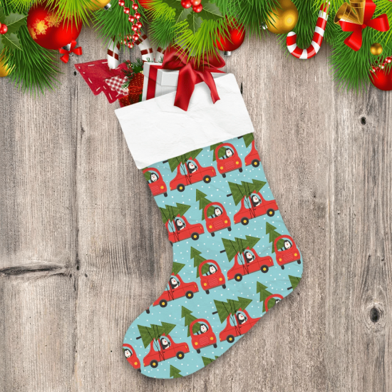 Merry Christmas And Happy New Year With Penguin In Car Christmas Stocking