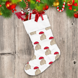 Merry Christmas Bear Icon Polar Bear And Red Umbrella Christmas Stocking