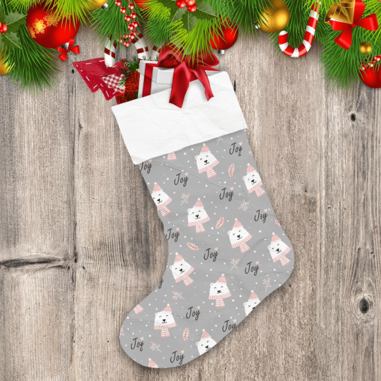 Merry Christmas Bear With Holly Berry Christmas Stocking