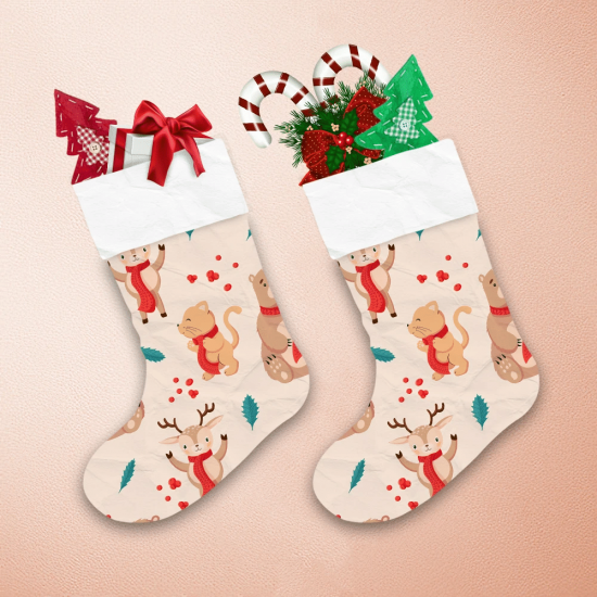 Merry Christmas Bears With Different Animals Christmas Stocking 1