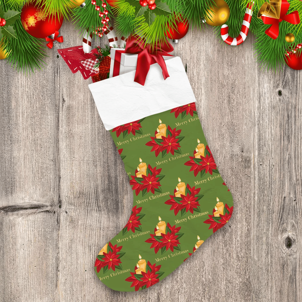 Merry-Christmas-Candles-With-Red-Poinsettia-Flowers-Christmas-Stocking Merry Christmas Candles With Red Poinsettia Flowers Christmas Stocking