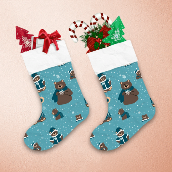 Merry Christmas Cartoon Bears In Scarf And Sweater Christmas Stocking 1
