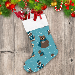 Merry Christmas Cartoon Bears In Scarf And Sweater Christmas Stocking