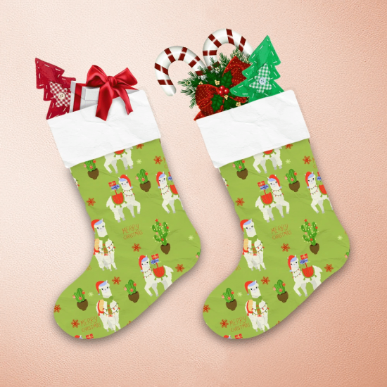 Merry Christmas Cute Llamas With Gifts And Cactus Christmas Stocking 1