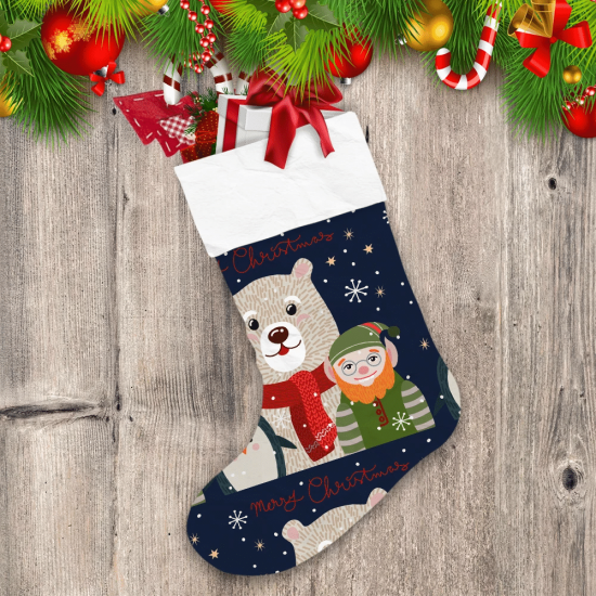Merry Christmas Cute Polar Bear In Red Scarf Christmas Stocking