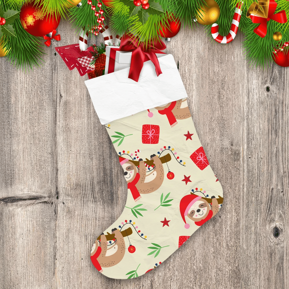 Merry Christmas Cute Sloth On A Branch Christmas Stocking