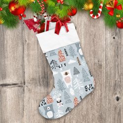 Merry Christmas Deer And Tree On Grey Christmas Stocking