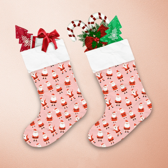 Merry Christmas Lovely Cartoon Santa Claus On Pink Design Christmas Stocking 1