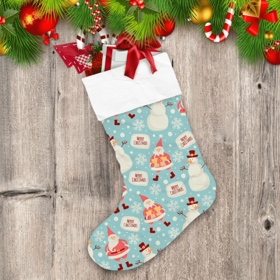 Merry Christmas Santa And Snowman Vintage Design Christmas Stocking