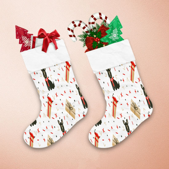 Merry Christmas Time Cartoon Black Dog Christmas Stocking 1