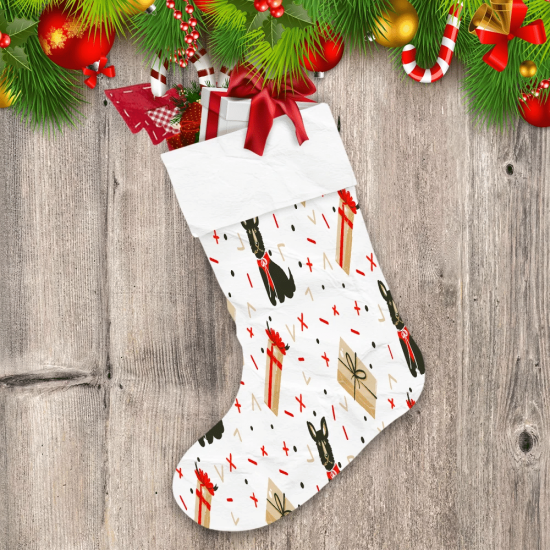 Merry Christmas Time Cartoon Black Dog Christmas Stocking