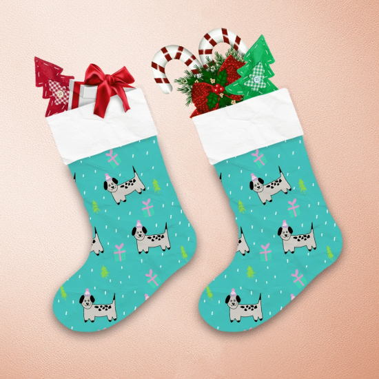 Merry Christmas Time Doodle With Dogs On Turquoise Christmas Stocking 1