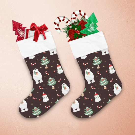 Merry Christmas With Bear On Retro Background Christmas Stocking 1