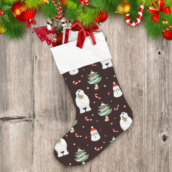 Merry Christmas With Bear On Retro Background Christmas Stocking