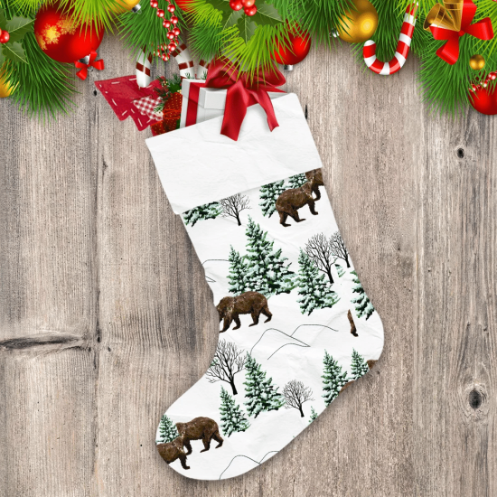 Merry Christmas With Bear Winter Forest Landscape Christmas Stocking