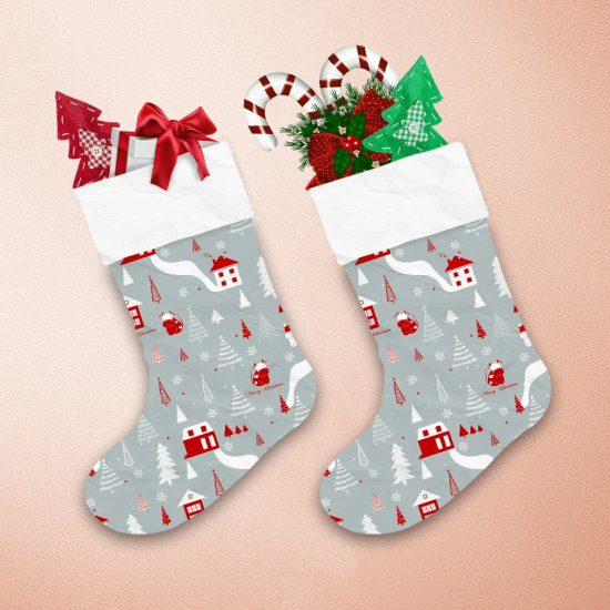 Merry Christmas With Cows Houses And Snowflakes Christmas Stocking 1