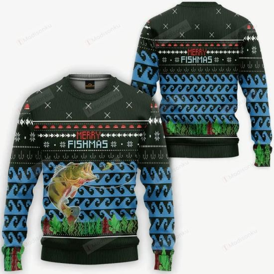 Merry Fishmas Largemouth Bass Ugly Christmas Sweater