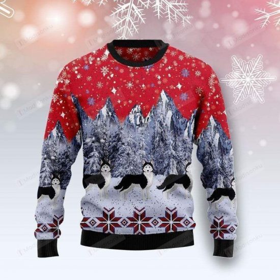 Merry Siberian Husky Snow Ugly Christmas Sweater
