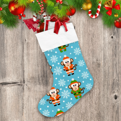 Monkey Santa Claus With Snowflake On Blue Background Christmas Stocking